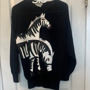 Vintage Nannel Black Sweater with Zebra Design